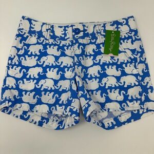 NWT-Lilly Pulitzer Blue White Elephant Print‎ Tusk in the Sun Callahan Shorts 00